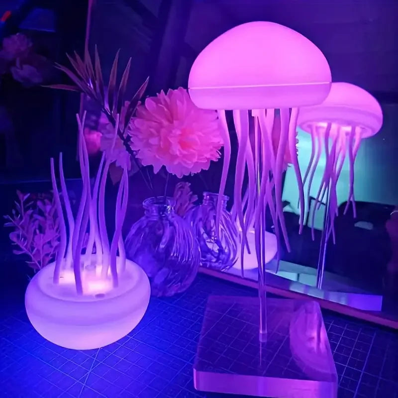 Cartoon Jellyfish-Shape Night Light Voice Control Type-C Charging LED Ambient Night Lamp RGB Gradient for Holiday Children Gifts